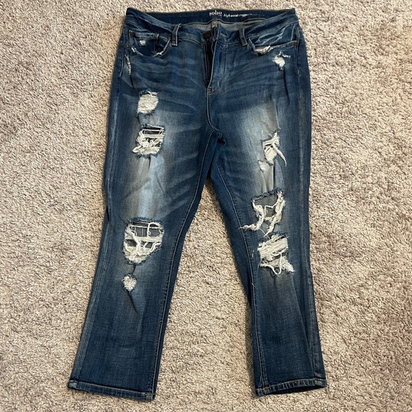 EUC NY Co. Soho Stretch High Waist Crop Distressed Boyfriend Jeans, Sz 14 denim - Picture 2 of 8